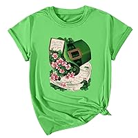 St. Patrick's Day T-Shirt for Women T Shirt Cute Heart Four-Leaf Clover Print Summer Short Sleeve Tops Blouses