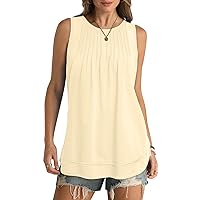 Women's Tank Tops Loose Fit Flowy Round Neck Top Pleated Sleeveless Tiered Ruffle Shirts Casual Summer Tunic Blouse