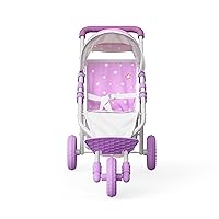 Olivia's Little World Baby Doll Jogging-Style Stroller with Canopy, Seatbelt and Storage Space, Purple and White