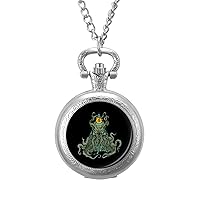 Cthulhu Sea O-ctopus Monster Fashion Quartz Pocket Watch White Dial Arabic Numerals Scale Watch with Chain for Unisex