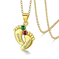 Silvora Sterling Silver Personalized Custom Baby Feet Necklace with Birthstone Great Mother Pendants Gift Packaging