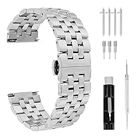 cobee Thick Stainless Steel Watch Bands, Heavy Duty Linked Metal Polished Watch Straps with Butterfly Clasp Quick Release Solid Steel Watchband 20mm 22mm Lug Width Compatible with Men Women