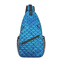 Durable Adjustable Outdoor Hiking blue fish scale Print Cross Chest Bag Diagonally Single Shoulder Backpack