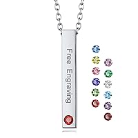 Personalized Birthstone Bar Necklaces for Women, Custom Made Stainless Steel/Black/Gold Vertical Bar Pendants with 1-3 Names Engraved + Chain Solid,Unique Memorial Jewelry for Her Girls
