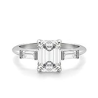 Siyaa Gems 3 TCW Emerald Cut Colorless Moissanite Engagement Ring Wedding Birdal Ring Diamond Ring Anniversary Solitaire Halo Promise Vintage Antique Gold Silver Ring Gift