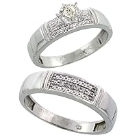 Sterling Silver 2-Piece Diamond Engagement Ring Set for Him and Her Rhodium finish, 4.5 & 5mm wide