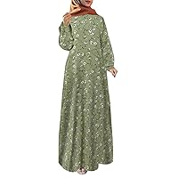 Women 2023 Summer Casual Dresses Women's Muslim Robe Vintage Dress Printed Long Sleeve Loose Muslim Long Dress