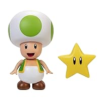 Super Mario Action Figure 4 Inch Green Toad Collectible Toy with Star Accessory