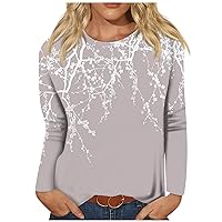 FYUAHI Long Sleeve Tops for Women Round Nneck Women's Fashion Casual Retro Printed Round Neck Long Sleeve Pullover Top