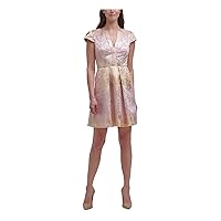 Vince Camuto Women's Jacquard Cap Sleeve Fit and Flare
