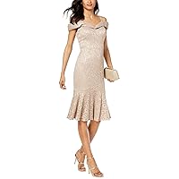 R&M Richards Women's One Piece Midi Off The Shoulder Laced Dress