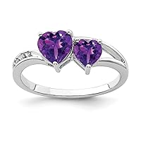 925 Sterling Silver Polished Open back Rhodium Plated Diamond and Amethyst Love Heart Ring Measures 2mm Wide Jewelry for Women - Ring Size Options: 6 7 8 9