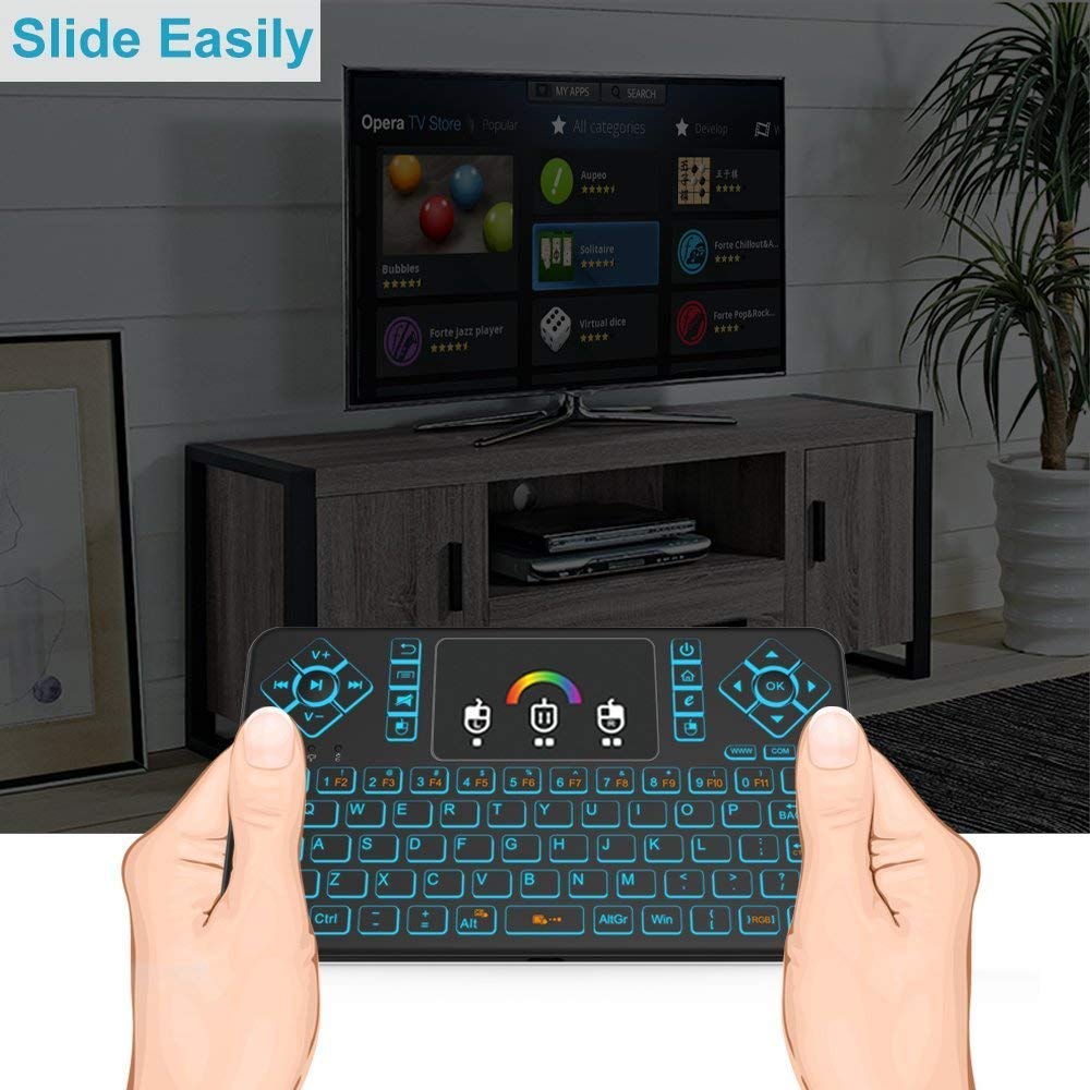 Mini Wireless Keyboard,Q9 Mini Keyboard with Touchpad,Colorful Backlit Small Wireless Keyboard,Mini Rechargeable Handheld Remote Keyboard for PC,Raspberry Pi 4, Android TV Box,KODI,Windows 7 8 10