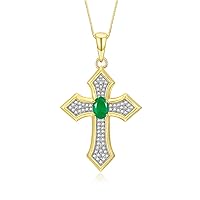Rylos Cross Necklace: Gemstone & Diamond Yellow Gold Plated Silver 925 Pendant - 7X5MM Birthstone - 18 Chain - Elegant Jewelry
