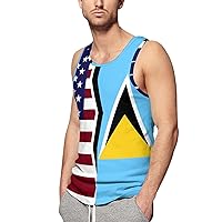 American and Saint Lucia Flag Men's Tank Top Sleeveless T Shirt Sleeveless Workout Vest Gym Tee