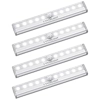 VYANLIGHT Under Cabinet Lights, Motion Sensor 10 LED Light Indoor - Light Strips for Closet, Kitchen, Bathroom, Pantry - Wireless Battery Operated Cabinet Lighting, Peel and Stick Anywhere, 4 Pack