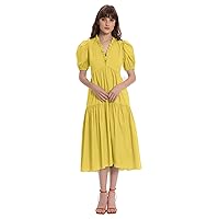 Donna Morgan Women's Ruffle V-Neck Tiered Dress with Puff Short Sleeves