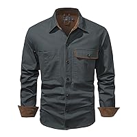 Men's Military Cargo Button Down Shirts Lightweight Long Sleeve Flannel Twill Shirt Hiking Fishing Work Button Shirts