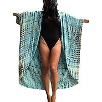 Women Long Beach Kimono Curve Hem Loose open front Bathing suit cover up