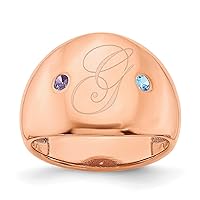 Jewels By Lux Solid 10K Rose Gold 2 Birthstone Personalized Cigar Ring Available in Sizes 4 to 8 (Band Width: 4.95 mm)