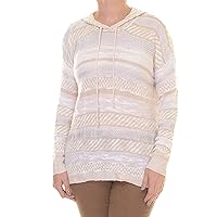 OhMG! White Women's Hooded Striped Mixed-Knit Sweater, Beige, X-Large