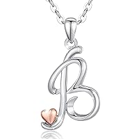 CELESTIA Sterling Silver Initial Necklaces 26 Letter Pendant with Rose Gold Heart - 18 Inch Chain