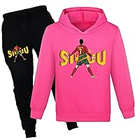 Kids Football Star Printed Sweatshirt Outfit-Pullover Hoodies and Sweatpants Set Classic 2 Pieces Tracksuit for Youth