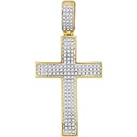 10K Yellow Gold Mens Diamond Symmetrical Christian Cross Necklace Pendant 3/8 Ctw.