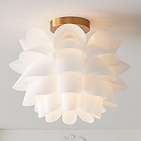 Possini Euro Design Mid Century Modern Glam Close to Ceiling Light Semi Flush Mount Fixture White Flower Gold Metal 15 3/4