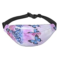 Fanny Packs for Women Men Waist Packs Bag Crossbody Belt Bag for Workout Running Travelling,Lilac and butterfly