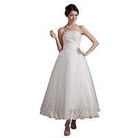 Ivory Organza Strapless Ankle Length Wedding Dress With Beaded Applique