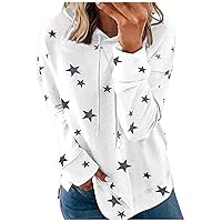 Women's Casual Hoodies Long Sleeve shirts cute stars printed Lightweight Pullover Tops Loose Sweatshirt with Pocket