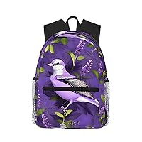 Bird In Purple Lavender Floral Flowers Print Backpacks Casual,Pacious Compartments,Work,Travel,Outdoor Activities Unisex Daypacks