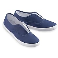 Collections Etc Slip-On Sneaker Shoes with Padded Insoles and Stripe Accent, Cotton