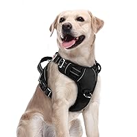 rabbitgoo Dog Harness Medium Sized, No Pull Dog Vest Harness with 3 Buckles, Adjustable Soft Padded Pet Harness with Easy Control Handle and Reflective Strips, Black, M