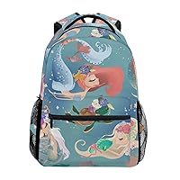 ALAZA Cartoon Mermaid Princess Floral Wreath Large Backpack Personalized Laptop iPad Tablet Travel School Bag with Multiple Pockets