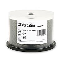 Verbatim DVD+RW Blank Discs 4.7GB 4X DataLifePlus White Inkjet Printable Recordable Discs - 50pk Spindle 95213