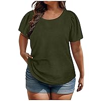 Womens Plus Size Tops Puff Short Sleeve Crewneck T Shirts Summer Casual Plain Solid Color Flowy Tee Shirt Oversized Blouses