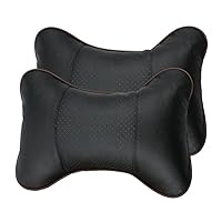 A Pair Car Seat Pillow Breathable Car Head Neck Rest Cushion Headrest Leather Auto Car Safety Pillow (Black)