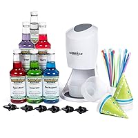 Hawaiian Shaved Ice S900A Shaved Ice Machine with 6 Flavor Snow Cone Syrup Kit, Also Includes Paper Cups, Spoon Straws, and Bottle Pourers for Easy Dispensing