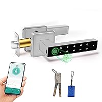 Smart Door Lock, 5 in 1 Fingerprint Door Lock Handle for Bedroom, Biometric Keyless Entry Door Lock Lever with Keypad,IC Card for Bedroom Home Hotel Apartment Office,Free Bluetooth App
