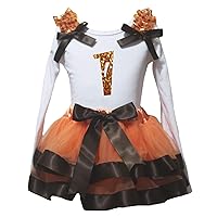 Petitebella Bling Orange 1 to 6 White L/s Shirt Orange Brown Petal Skirt Outfit