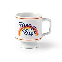 Rise & Sigh Pedestal Mug from Ceramic Coffee Mug with Plenty of Vintage Charm, Stackable Design, Dishwasher Safe, Coffee Cup with Double-Sided Artwork, Makes a Great Gift!