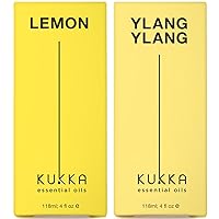Lemon Essential Oil for Diffuser & Ylang Ylang Essential Oil for Skin Set - 100% Natural Aromatherapy Grade Essential Oils Set - 2x4 fl oz - Kukka