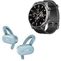 TOZO S5 Smartwatch (Answer/Make Calls) Sport Mode Fitness Watch, Black + Openbuds Wireless Bluetooth Open Headphones Blue