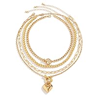COLORFUL BLING Chunky Heart Choker Necklaces Gold Silver Plated Link Chain Layered Necklaces for Women Girls Heart Pendant Necklaces Y2K Grunge Jewelry Gifts