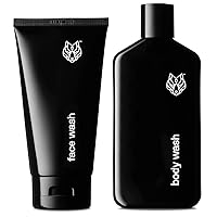 Black Wolf Charcoal Powder Face and Body Wash Bundle for Oily Skin, Deep Clean- 2pc Bundle- Charcoal Powder and Salicylic Acid Reduce Acne Breakouts and Cleanse Your Skin- Gift Set for Men
