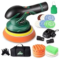 POPULO Brushless Buffer Polisher 7 Speed Changes 2000-4800 RPM 4.0Ah Lithium Battery 4 Foam Pads 6-inch Cordless Polisher DA Random Orbital Car Waxer with Variable with Digital Display 