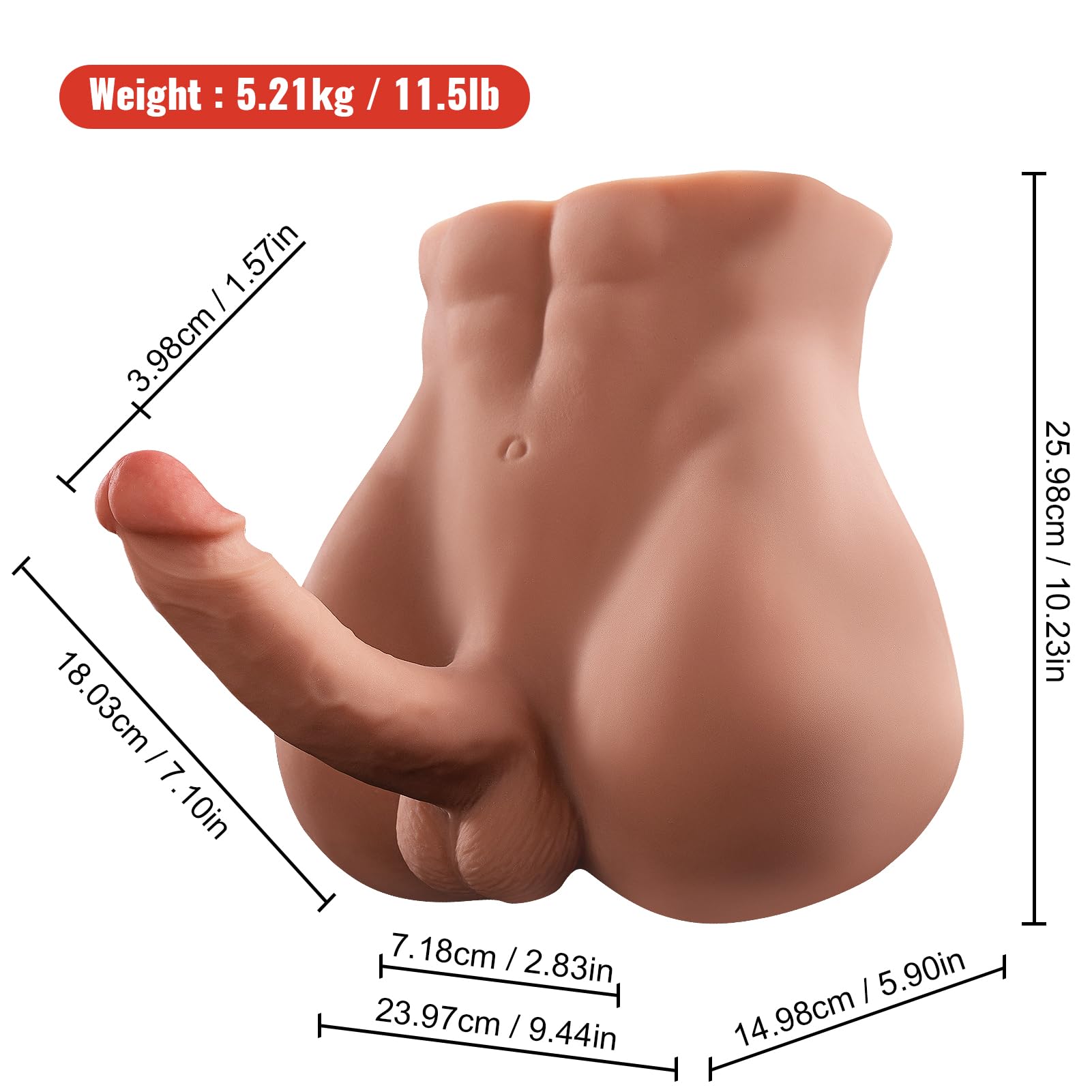 AUSLOVE Male Sex Doll for Women with 7.1in Telescoping Huge Dildo, 11.5LB Realistic Torso Sex Dolls for Men with Tight Anal, 2 in 1 Unisex Masturbator Sex Toy for Gay Couple, Brown