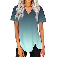 Womens Tshirts Trendy Dressy Tops Business Casual Tee Shirts Fashion Vacation Blouses Y2k Spring Outfits 2024 Turquoise